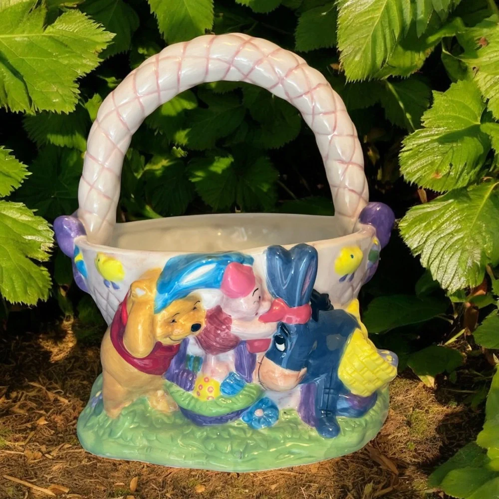 Disney Winnie the Pooh Easter Basket 2000 Ceramic FTD Piglet‎ Eeyore Figurine